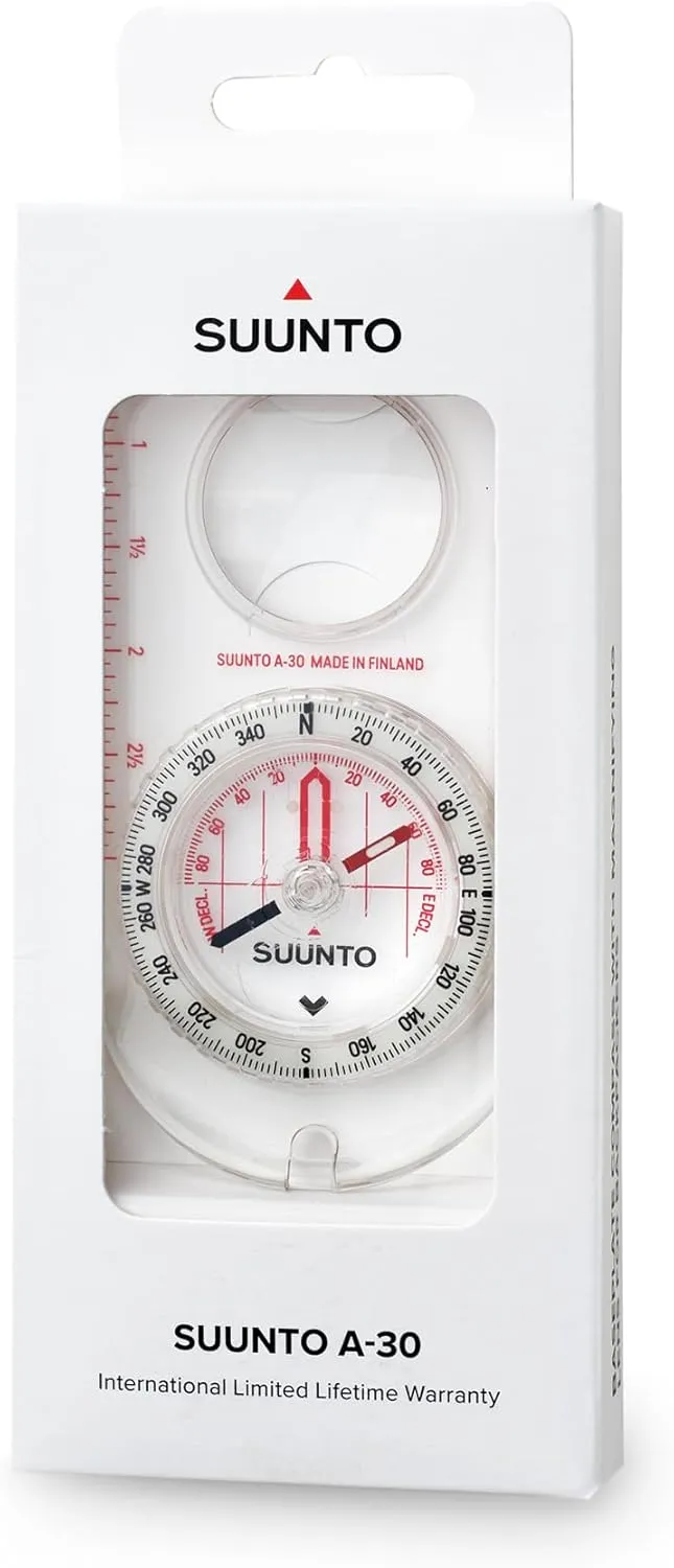 Suunto A-30 Compass - Northern Hemisphere, Compact & Easy to Use, Metric/Imperial Scale, Accurate for Hiking & Orienteering, Magnifying Lens & Luminescent Marking