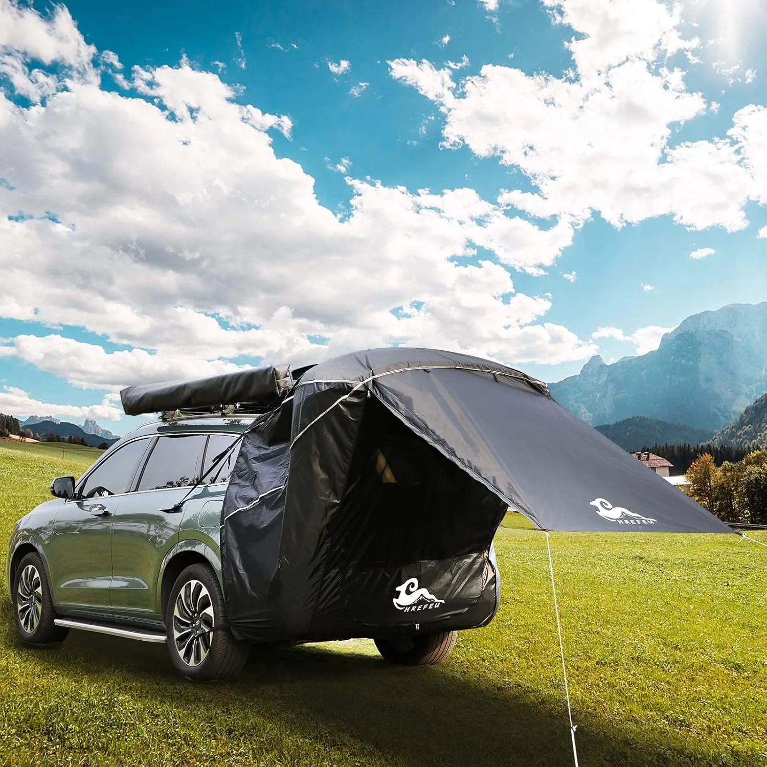 SUV Tailgate Tent with Awning, Tailgate Shade Awning for Camping, Hatchback Tent,Sun Shelter Camping Outdoor Travel, Waterproof 3000MM UPF 50 