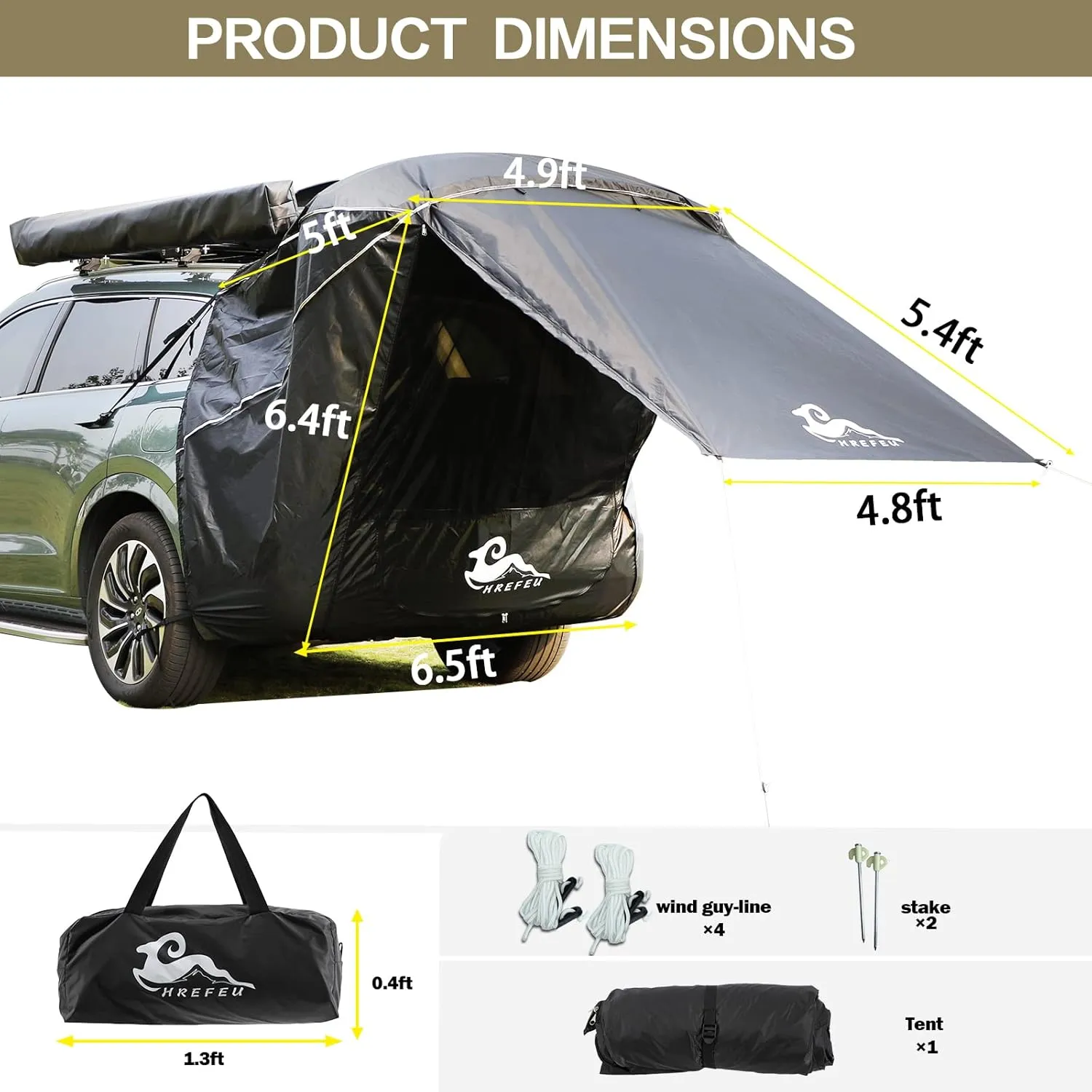 SUV Tailgate Tent with Awning, Tailgate Shade Awning for Camping, Hatchback Tent,Sun Shelter Camping Outdoor Travel, Waterproof 3000MM UPF 50 
