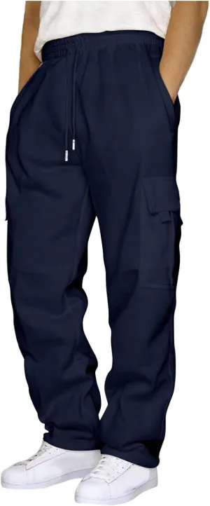 Sweatpants for Men Multi-Pocket Color Pants Casual Men's Leggings Men's Pants Heavyweight Fleece Cargo