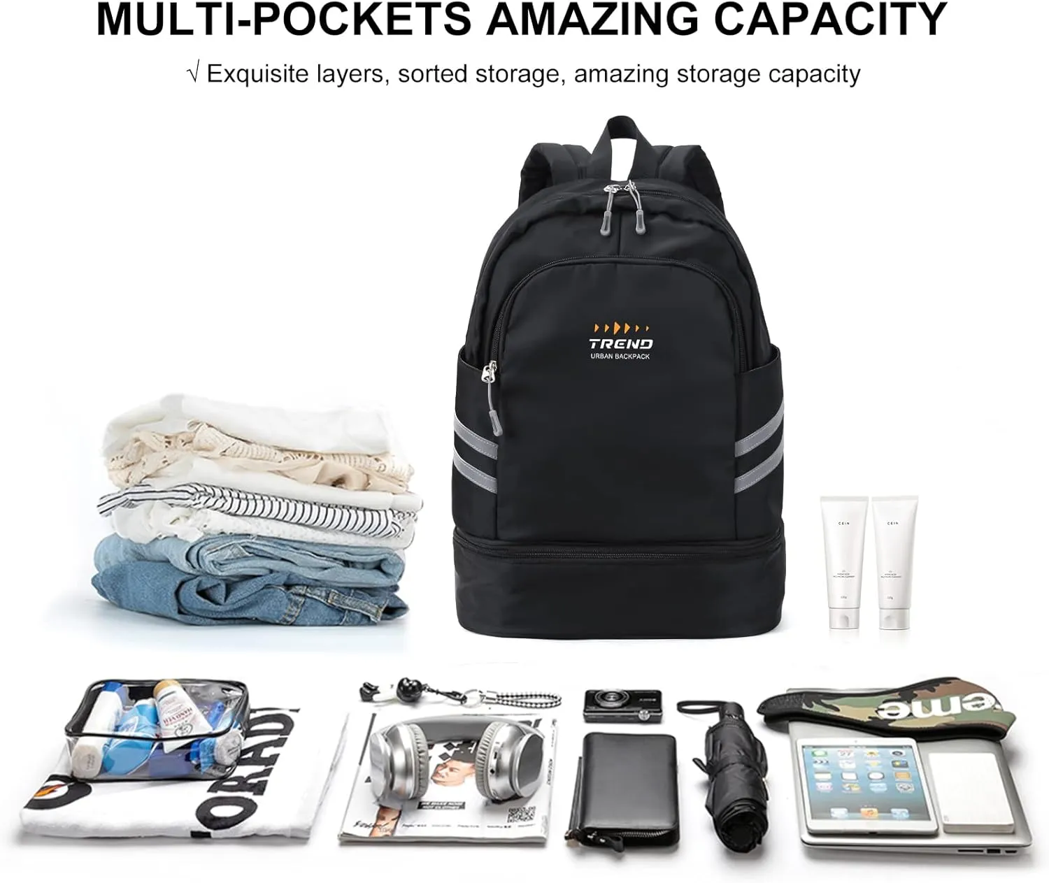 SYCNB Gym Backpack for Women with Shoes Compartment & Wet Pocket, Large Travel Backpack, Waterproof, Black