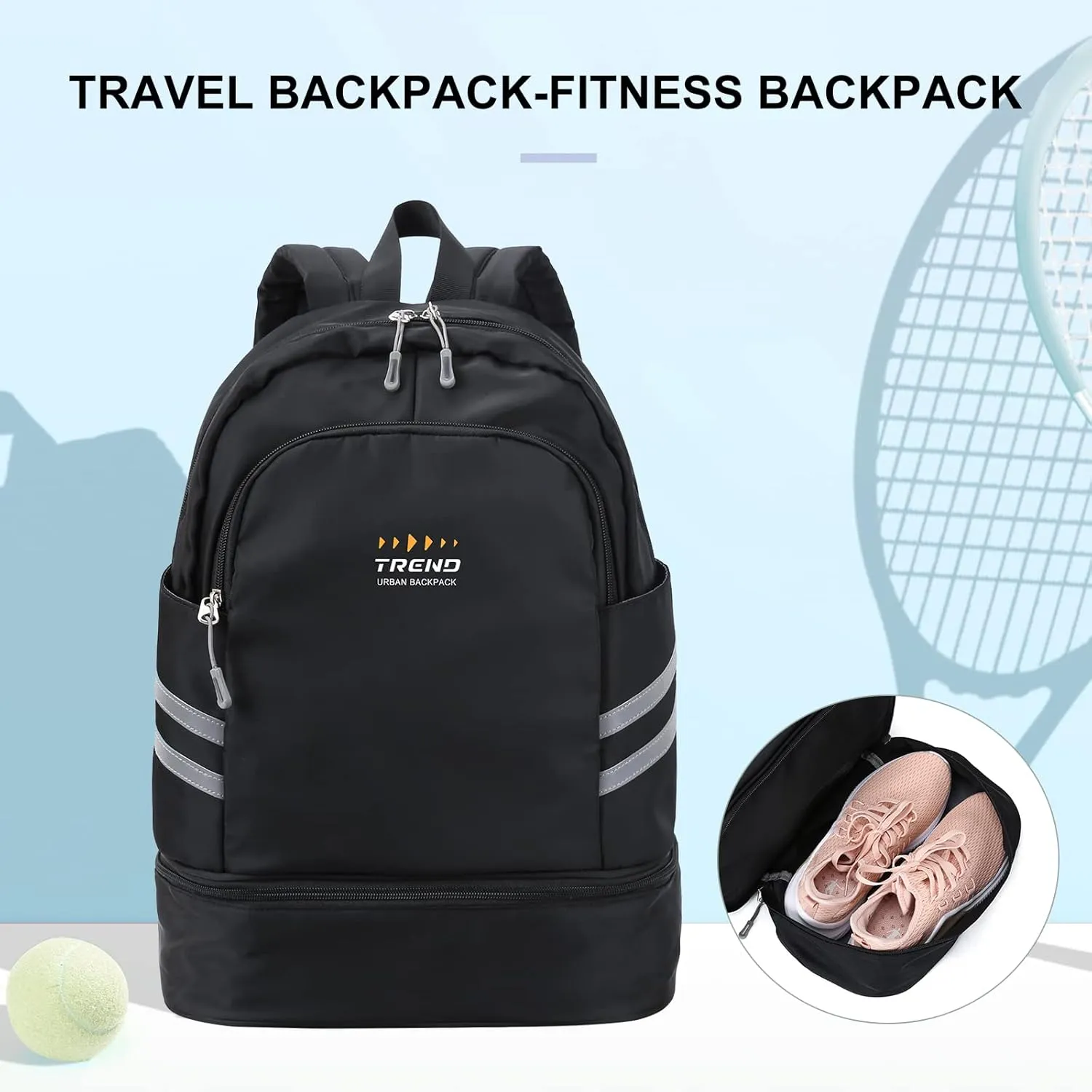 SYCNB Gym Backpack for Women with Shoes Compartment & Wet Pocket, Large Travel Backpack, Waterproof, Black