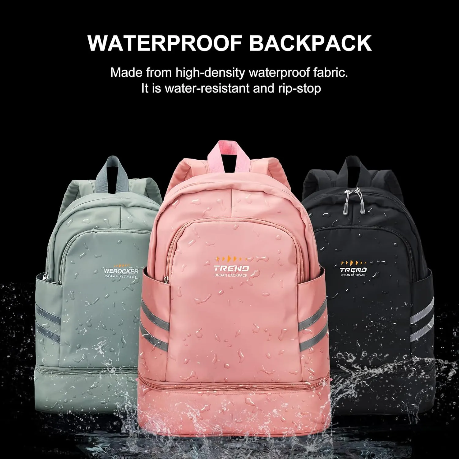 SYCNB Gym Backpack for Women with Shoes Compartment & Wet Pocket, Large Travel Backpack, Waterproof, Black