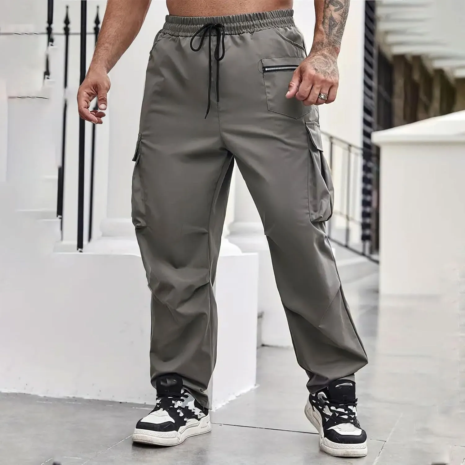 Tactical Pants for Men Athletic Training Camping Jogger Baggy Breathable Sweatpants Waist Drawstring Pant with Pocket
