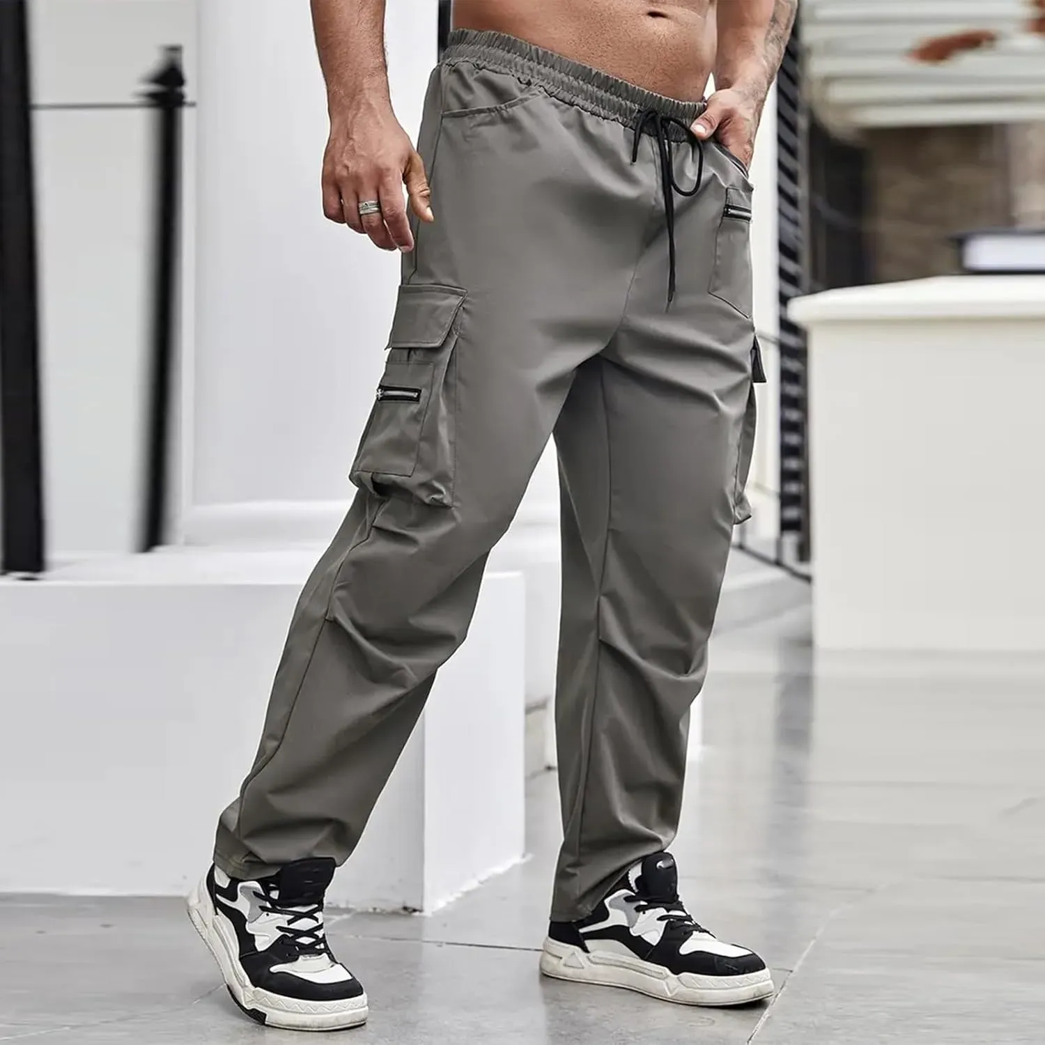 Tactical Pants for Men Athletic Training Camping Jogger Baggy Breathable Sweatpants Waist Drawstring Pant with Pocket