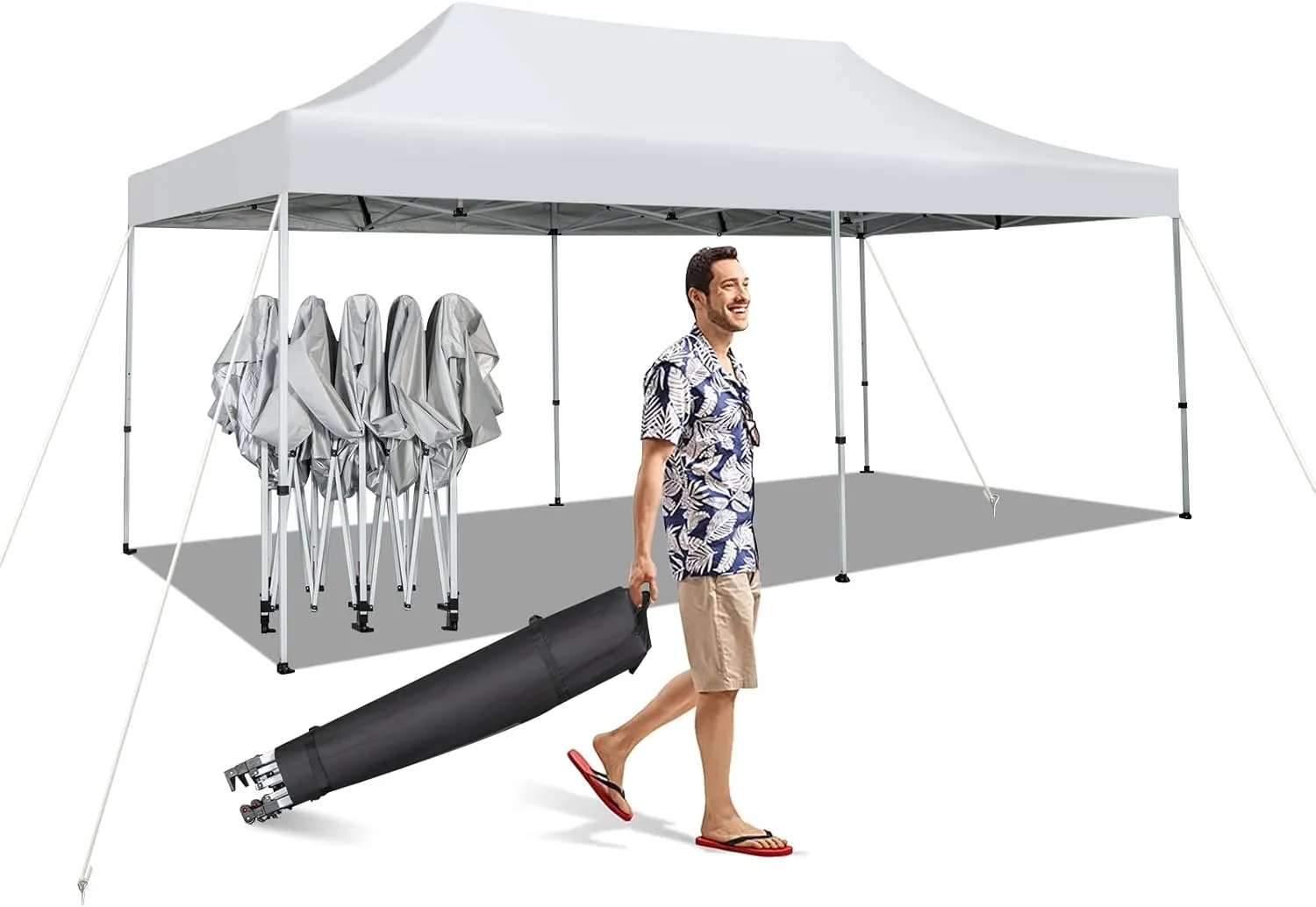 Tangkula 10x20 Ft Pop Up Canopy, UPF 50  Easy Setup Instant Canopy Tent with Wheeled Carrying Bag, 8 Stakes, 4 Ropes, Outdoor Commercial Sun Shelter Tent for Camping, Travel, Picnic