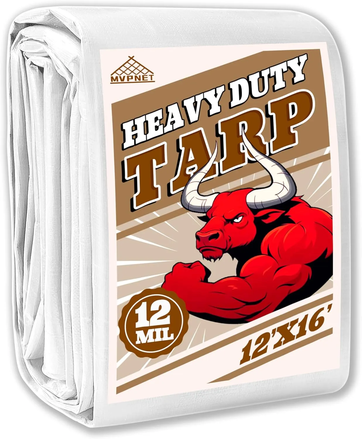 Tarp 12x16 ft Heavy Duty 12mil 100% Waterproof High Durability Multipurpose,Uv Resistant,White Tarp Suitable for Swimming Pools, Boats, Camping, Courtyards, Etc -by MVPNET