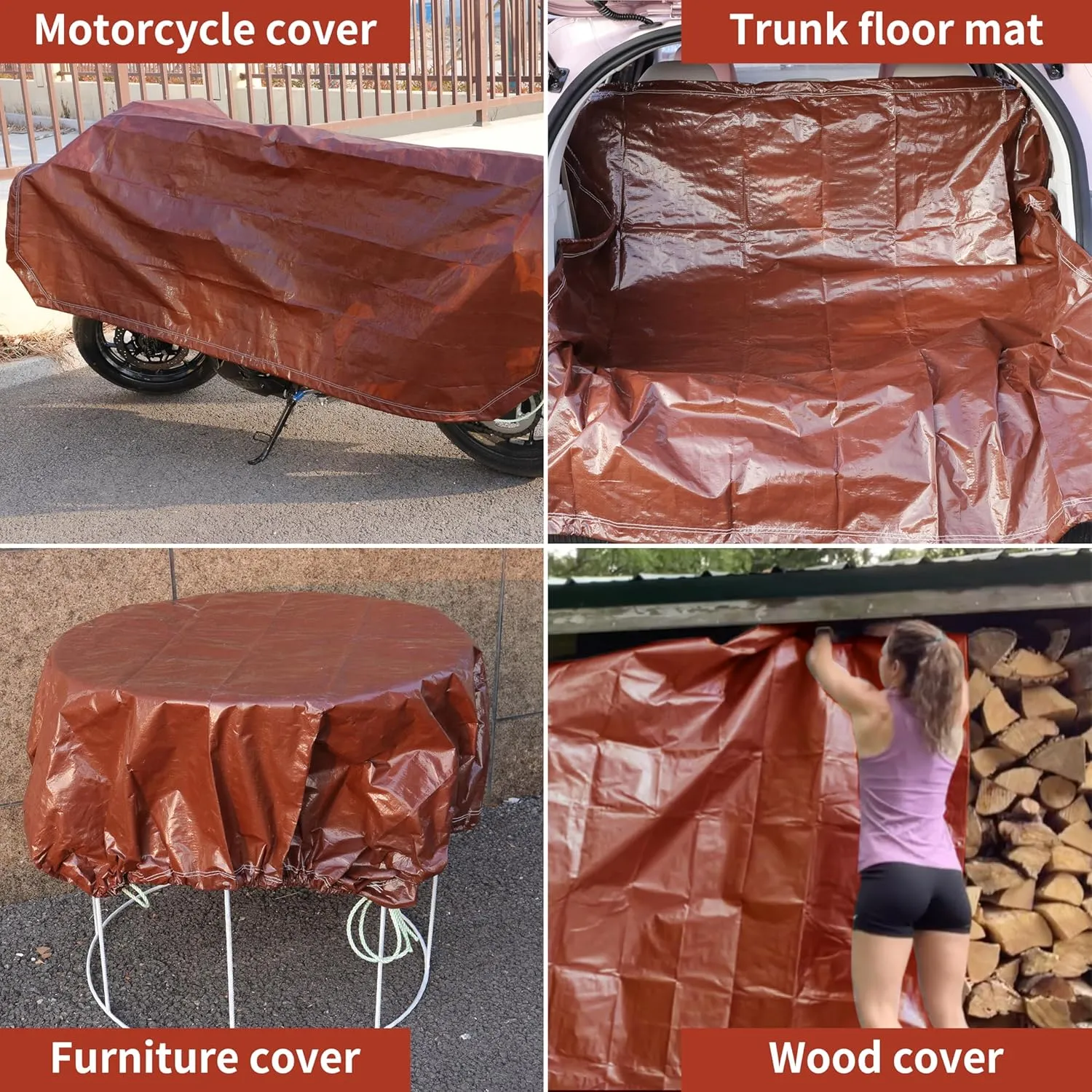TARPAL 8x8 Feet(2pack) Small tarp with Drawstring Tarp Waterproof Brown Medium Duty tarps Multipurpose Cover for Leaf Camping Firewood Outdoor Furniture etc.
