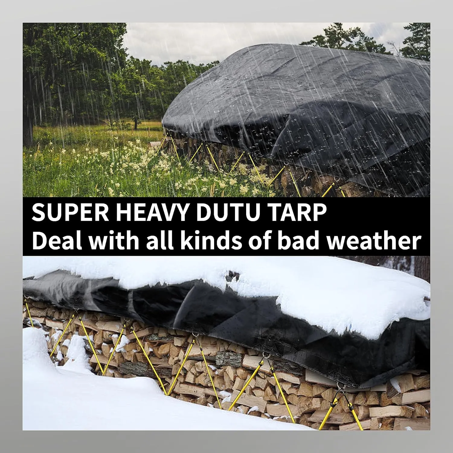 TARPAL Tarp 6x8 Feet (2pack) Heavy Duty Tarps 14mil D-Ring Waterproof Tarp for Outdoors UV Protection Triangular Sewing Design Reinforced Corners and Edges（Black）