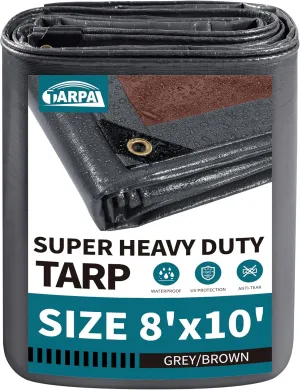 TARPAL tarp 8x10 Feet Super Heavy Duty Tarps Cover 20mil Waterproof UV Protection Rip and Tear Proof Tarpaulin with Grommets(Grey/Brown)