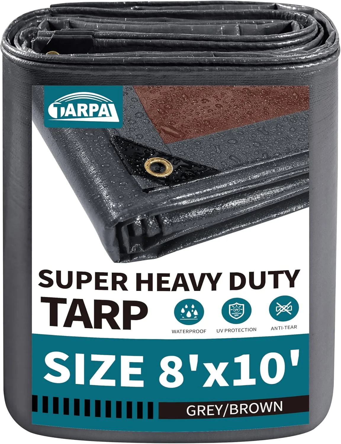 TARPAL tarp 8x10 Feet Super Heavy Duty Tarps Cover 20mil Waterproof UV Protection Rip and Tear Proof Tarpaulin with Grommets(Grey/Brown)