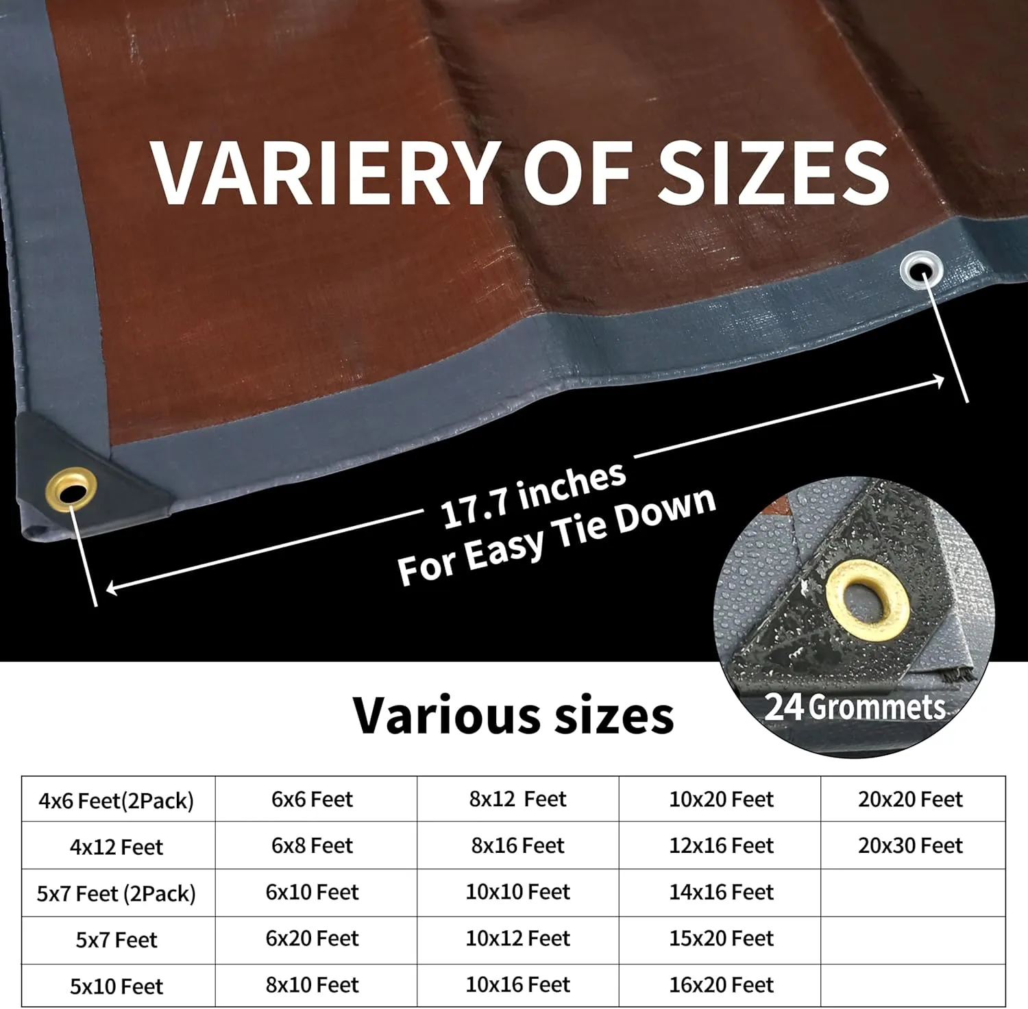TARPAL tarp 8x10 Feet Super Heavy Duty Tarps Cover 20mil Waterproof UV Protection Rip and Tear Proof Tarpaulin with Grommets(Grey/Brown)