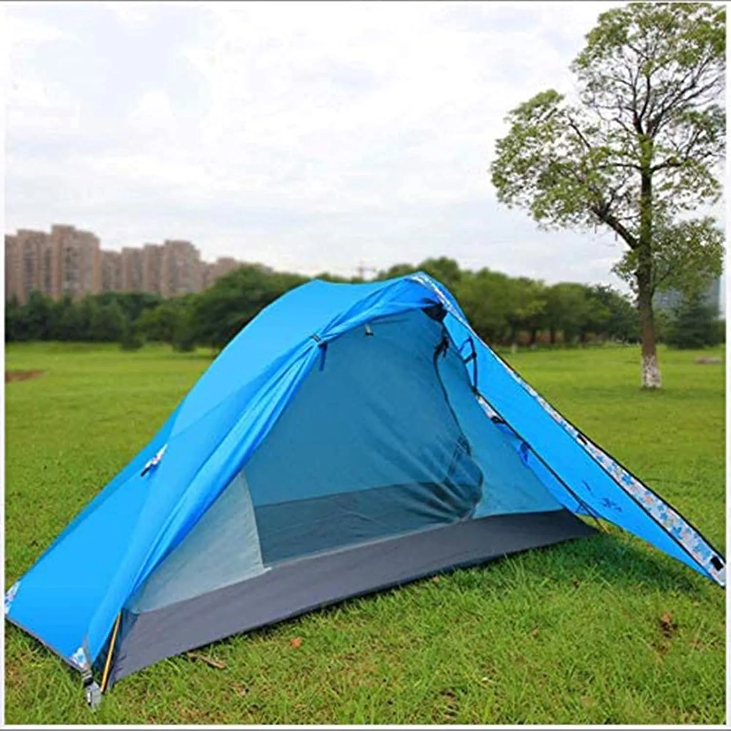 Tarpaulin Shade Cloth Rainproof Cloth Tent Outdoor Single Tent Double-Layer Anti-Storm and Windproof Portable Camping Tent-Ultralight Green (Color : Blue)