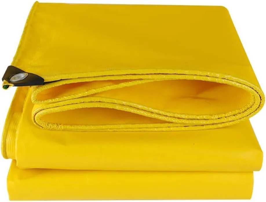 Tarpaulin Waterproof Heavy Duty Rainproof Canvas Sunscreen PVC Mesh Metal Ring Hole with Free Rope Outdoor Open-air Warehouse Tents, 15 Sizes (Color : Yellow, Size : 2X4m)