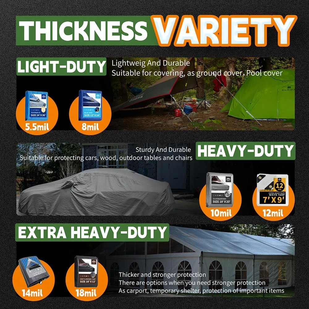 Tarps Heavy Duty Waterproof 6x8 Feet (3 Pack), 10Mil Multipurpose Tarp Cover with Metal Grommets and Reinforced Edges, Silver/Brown Tarp by RAINDEWAY