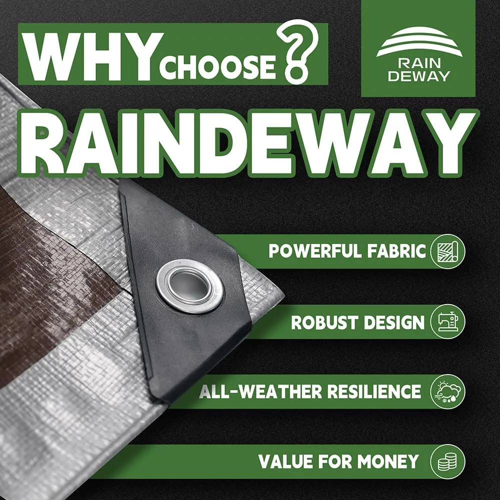 Tarps Heavy Duty Waterproof 6x8 Feet (3 Pack), 10Mil Multipurpose Tarp Cover with Metal Grommets and Reinforced Edges, Silver/Brown Tarp by RAINDEWAY