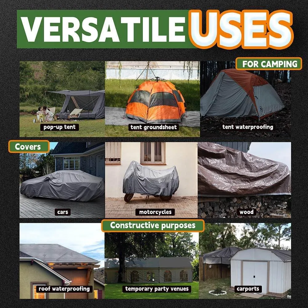Tarps Heavy Duty Waterproof 6x8 Feet (3 Pack), 10Mil Multipurpose Tarp Cover with Metal Grommets and Reinforced Edges, Silver/Brown Tarp by RAINDEWAY