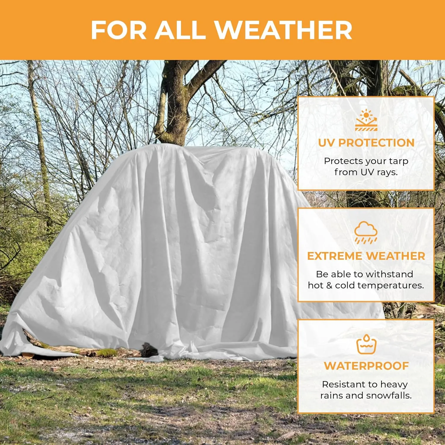 Tarps Now 10x14 ft Heavy Duty Plastic Tarp (Poly Tarp) | 6 MIL Waterproof Cover | Rip & Tear-Resistant | Rustproof Grommets & Reinforced Edges | Ideal for Roofing, Camping & Tent - White