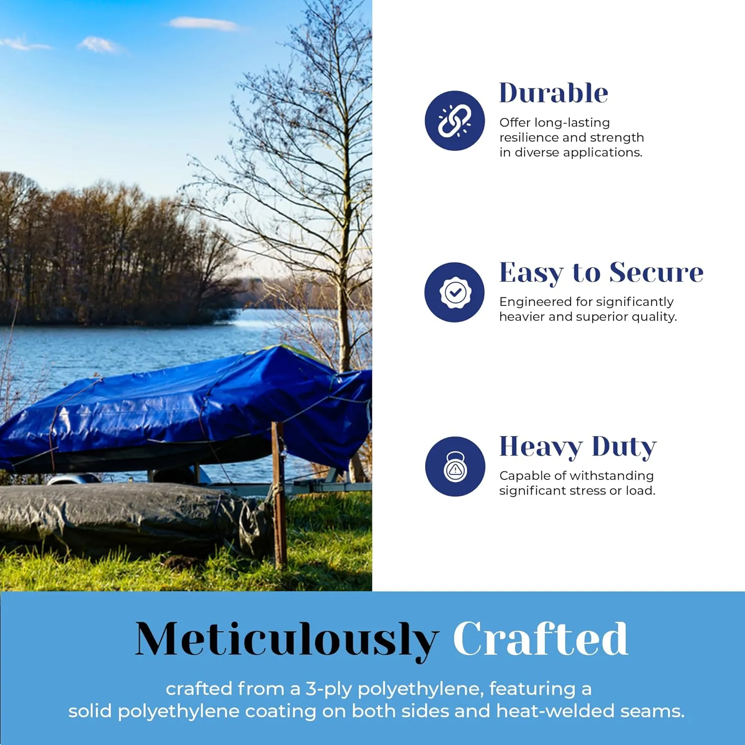 Tarps Now 20x50 ft Heavy Duty Plastic Tarp (Poly Tarp) | 6 MIL Waterproof Cover | Rip & Tear-Resistant | Rustproof Grommets & Reinforced Edges | Ideal for Roofing, Camping & Tent - Blue
