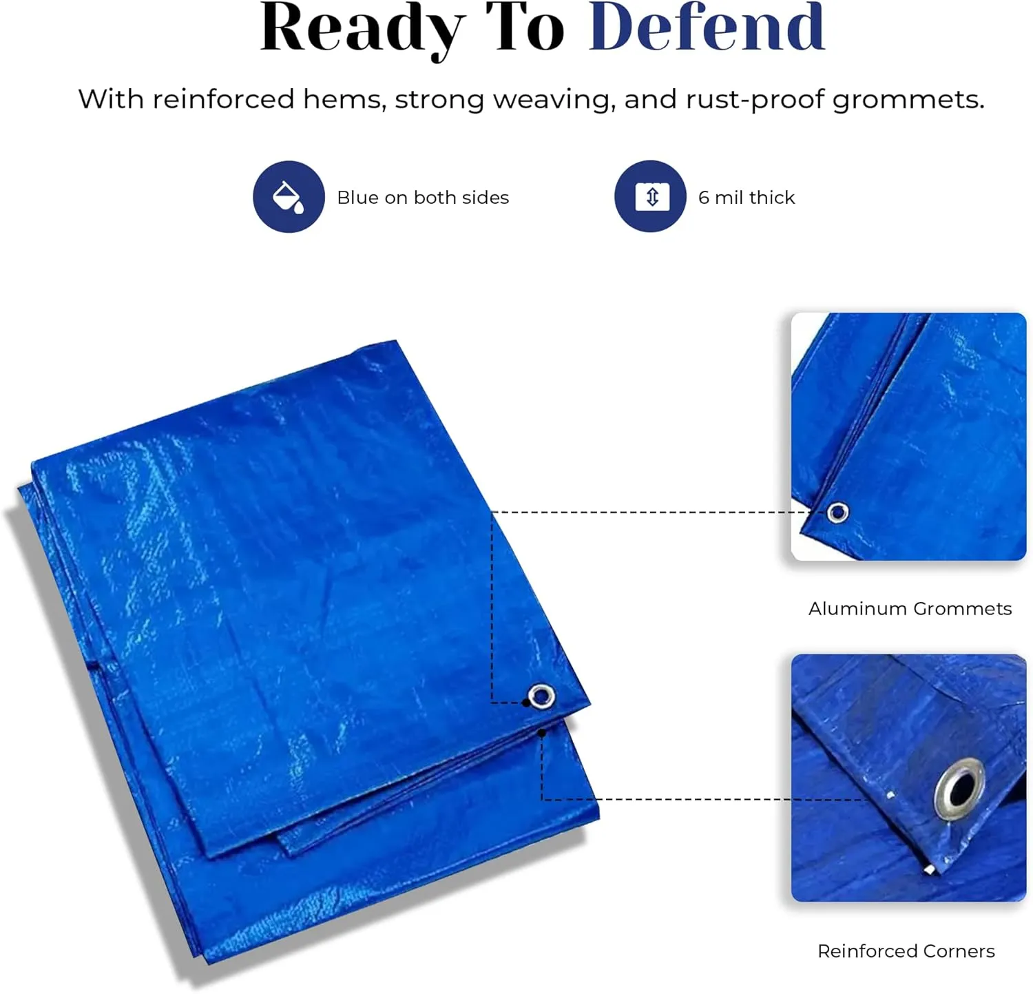 Tarps Now 20x50 ft Heavy Duty Plastic Tarp (Poly Tarp) | 6 MIL Waterproof Cover | Rip & Tear-Resistant | Rustproof Grommets & Reinforced Edges | Ideal for Roofing, Camping & Tent - Blue