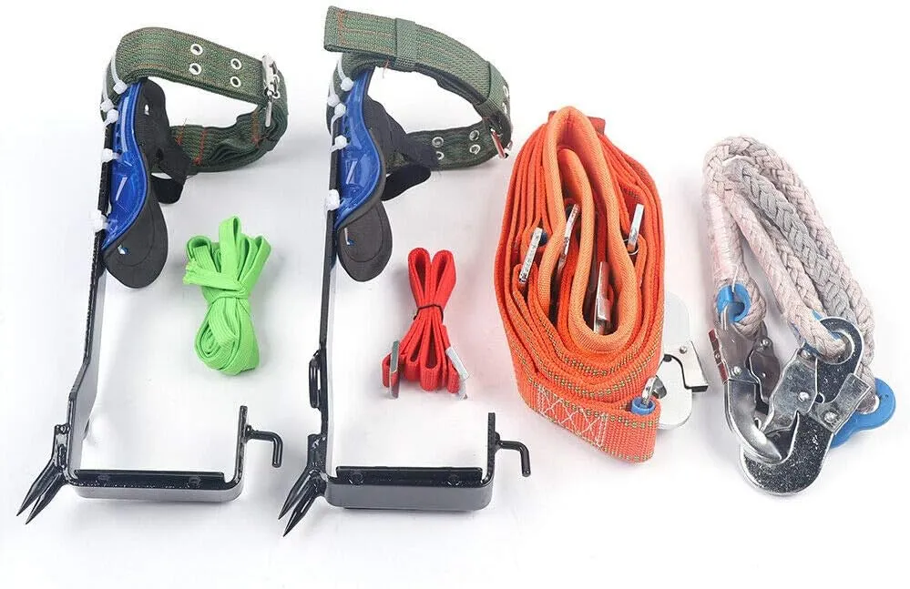 TBVECHI Climbing Spikes Tree Climber Set Steel Climbers Safety Belt Straps Adjustable Lanyard Rope Steel Claws (B)