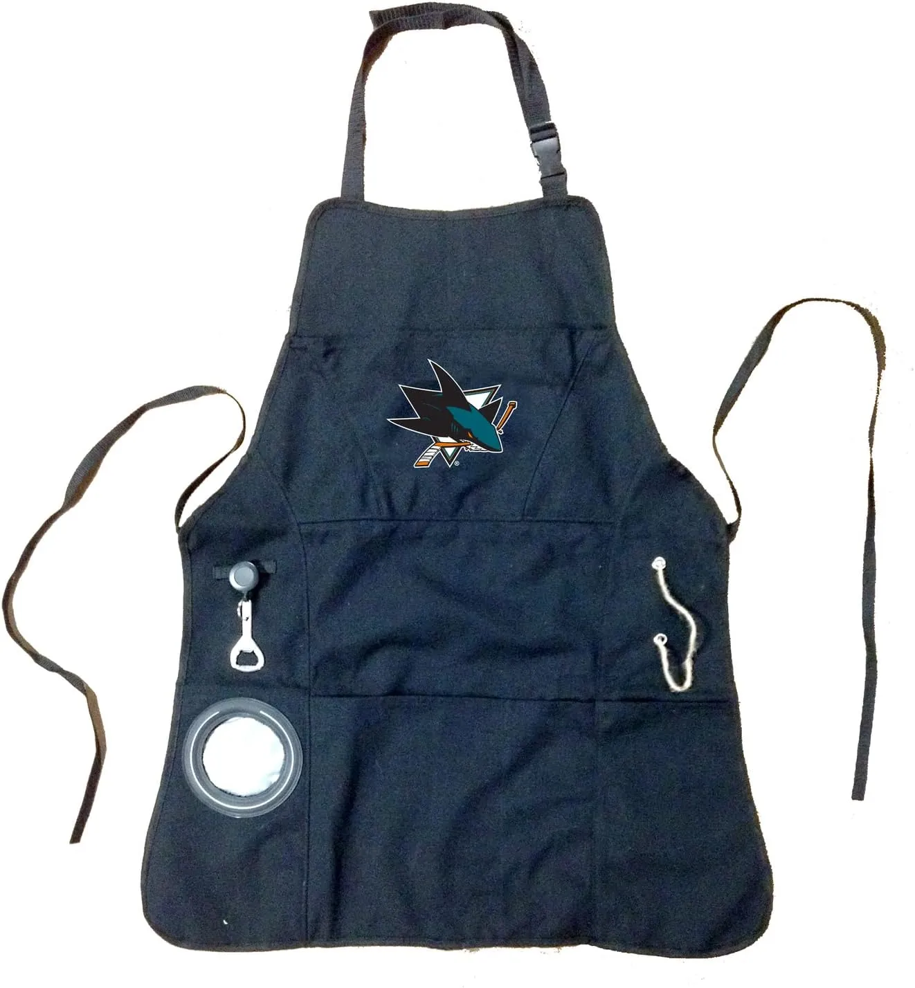 Team Sports America Outdoor NHL Black Grilling Apron | San Jose Sharks | Made of Durable Cotton | Beverage Opener and Multi-Tool | Sports and Tailgaiting Apparel