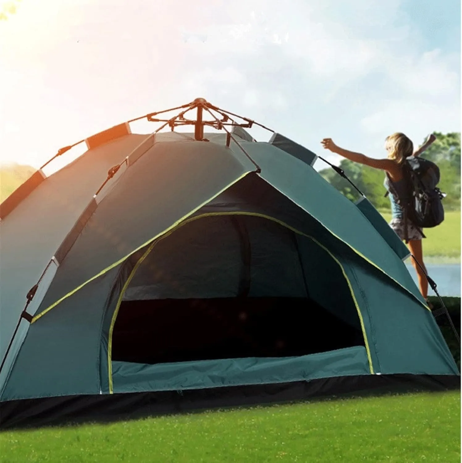 Tent 3-4Person Fully Outdoor Automatic Quick Open Tent Waterproof Tent Camping Family Outdoor Llightweight Instant Setup Tent