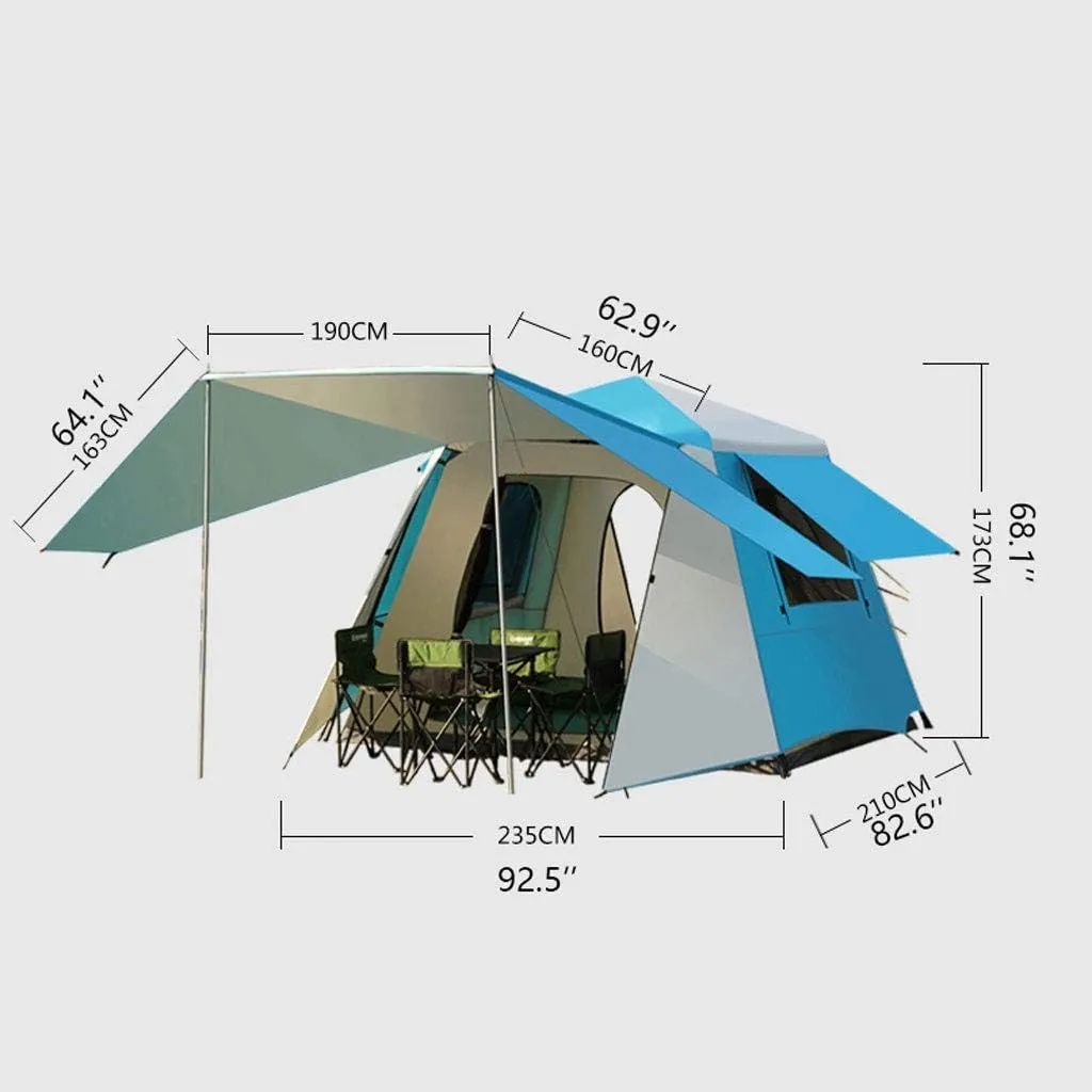 Tent Family Camping Tent 3-4 Person Tents Automatic Quick Open Waterproof Four Sides Breathable Outdoor Hiking Tents Yurt (Color : Red Grid)