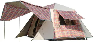 Tent Family Camping Tent 3-4 Person Tents Automatic Quick Open Waterproof Four Sides Breathable Outdoor Hiking Tents Yurt (Color : Red Grid)