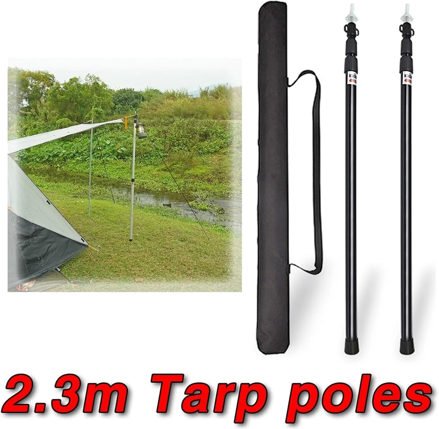 Tent Pole Support Frames Kit Outdoor Support， Thick Tarp Poles Telescopic Ultralight Aluminum Slide Tarp Rods Adjustale for Tent Tarp Outdoor Camping Canopy Sun Shelter(Black 2 pieces)