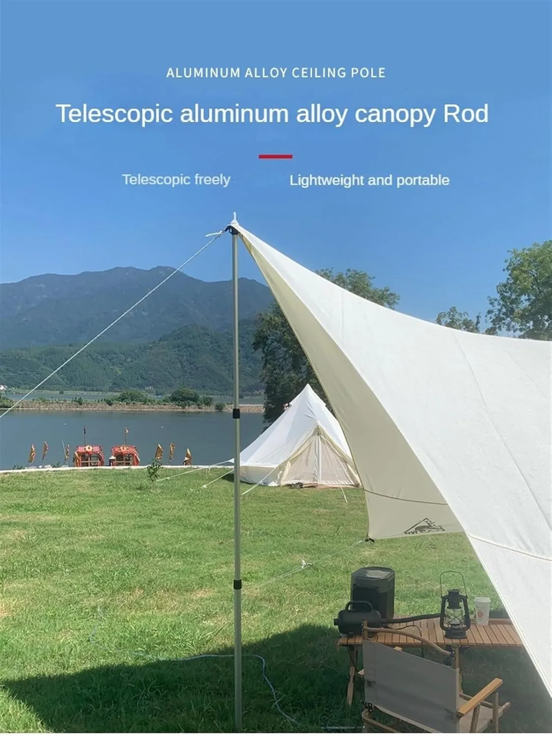 Tent Pole Support Frames Kit Outdoor Support， Thick Tarp Poles Telescopic Ultralight Aluminum Slide Tarp Rods Adjustale for Tent Tarp Outdoor Camping Canopy Sun Shelter(Black 2 pieces)