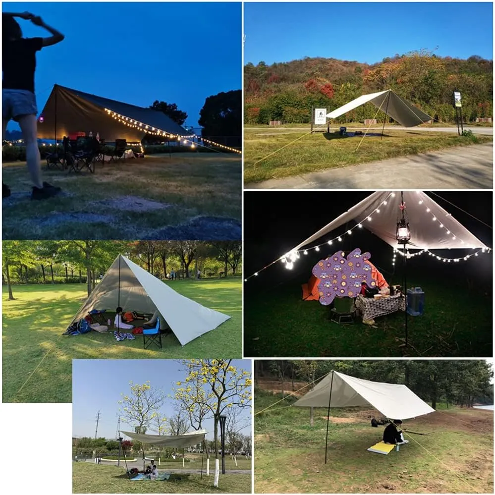 Tent Sun Shade Waterproof Camping Tarp for Trips Fishing Backyard Fun Picnics Portable Shelter Canopy with Pole Rope Ground Nail,White-3×3M