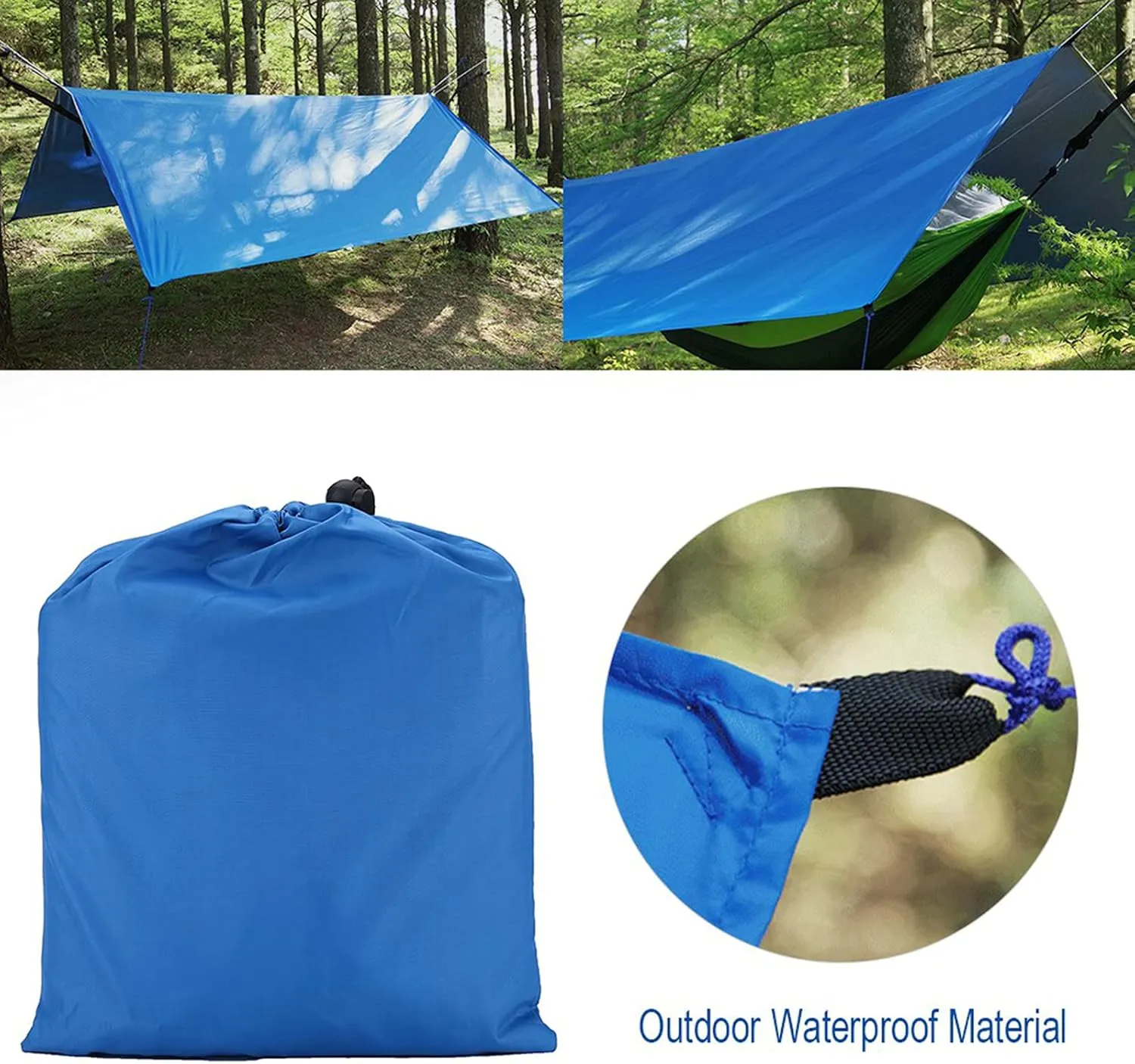 Tent Tarp, Lightweight Outdoor Waterproof Rain Tarp Fly Tent Shelter for Camping and Hiking (Blue)
