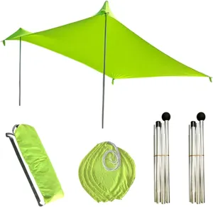 Tent Tarps Beach Sunshade Lightweight Sun Shade Canopy Tent with 2 Support Iron,4 Rope,1 Packing Bag Outdoor Parks Camping Large Portable Shelter Tarp for Backpacking, Hiking (Color : Red) (Green)