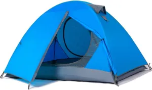 Tents 2 Person Family Camping Tent with Zipped Double Door and Carrying Bag Double Layer Dome Tent for Outdoor Hiking Camping Beach Garden (Color : Blue, Size : 210X140X110CM)