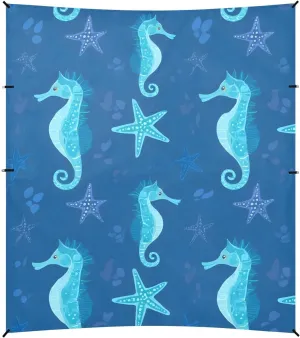 Tents Beach Tent with Sand Anchor, Blue Seahorse Starfish Pattern Portable Canopy Sunshade - 9' x 10' - Sandbags & Reinforced Corners & Stability Poles Sun Shelter Outdoor Camping