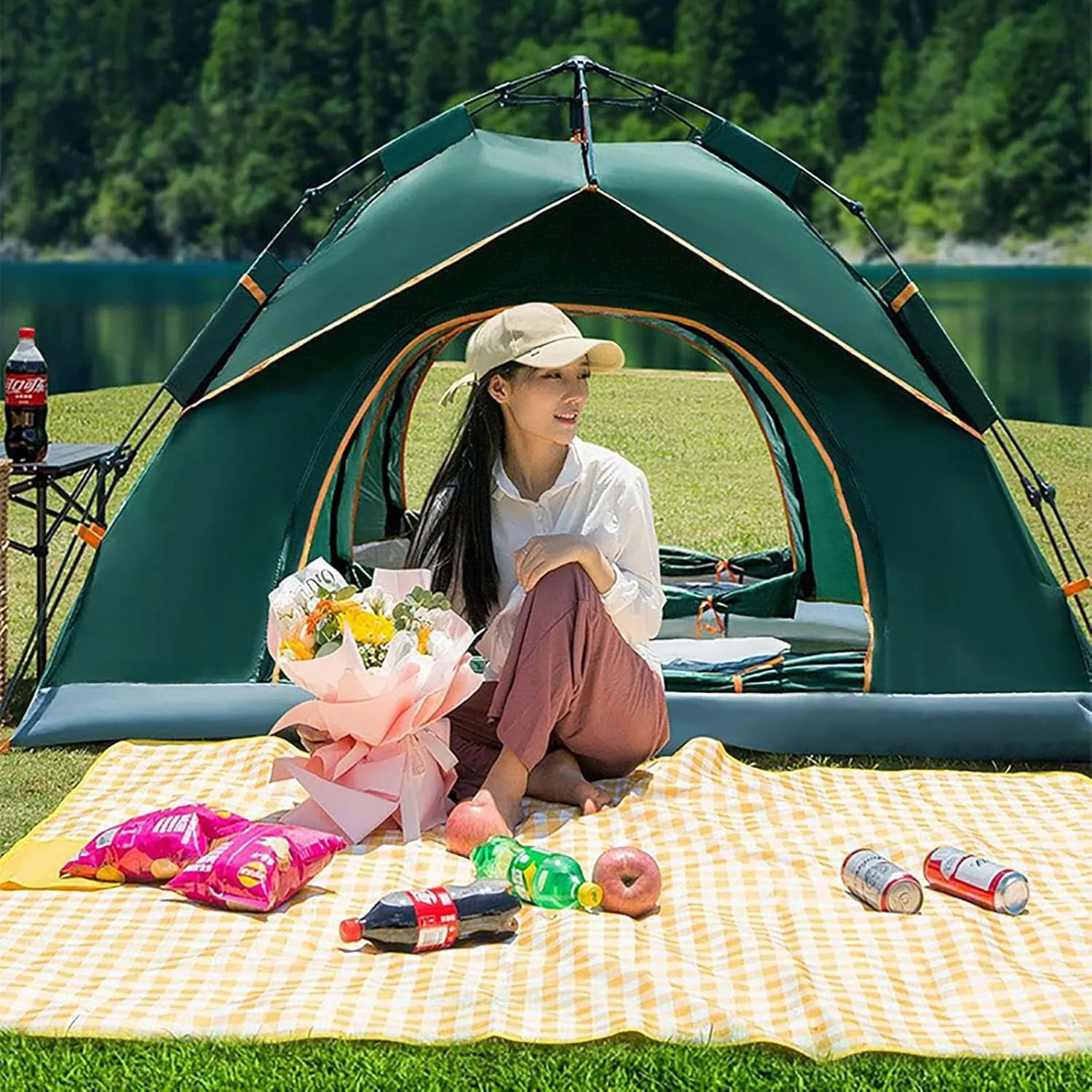 Tents for Camping，Automatic Pop-Up Dome Tent, Portable Windproof Camping Tents, Hiking, Traveling Automatic Outdoor Family Tent