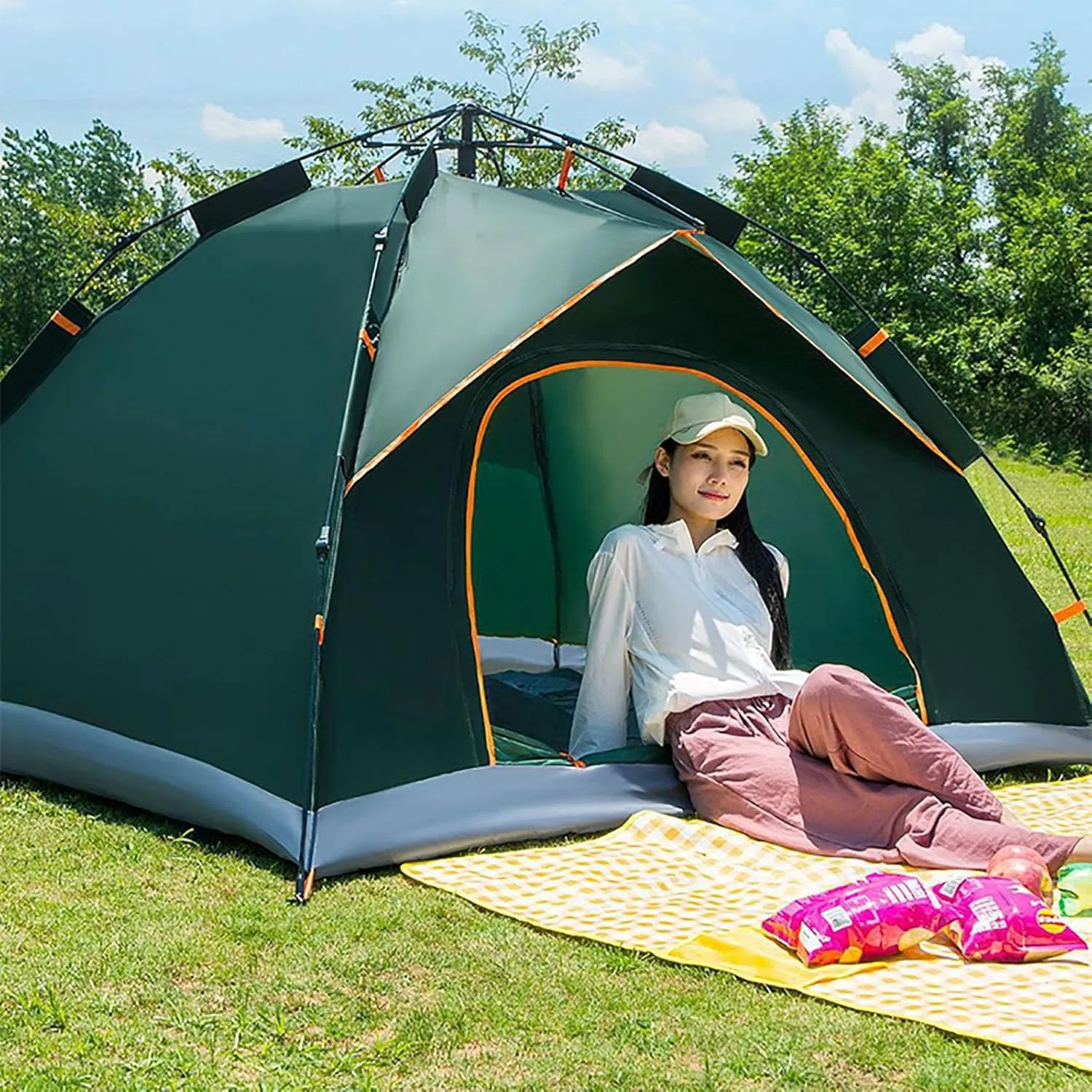 Tents for Camping，Automatic Pop-Up Dome Tent, Portable Windproof Camping Tents, Hiking, Traveling Automatic Outdoor Family Tent