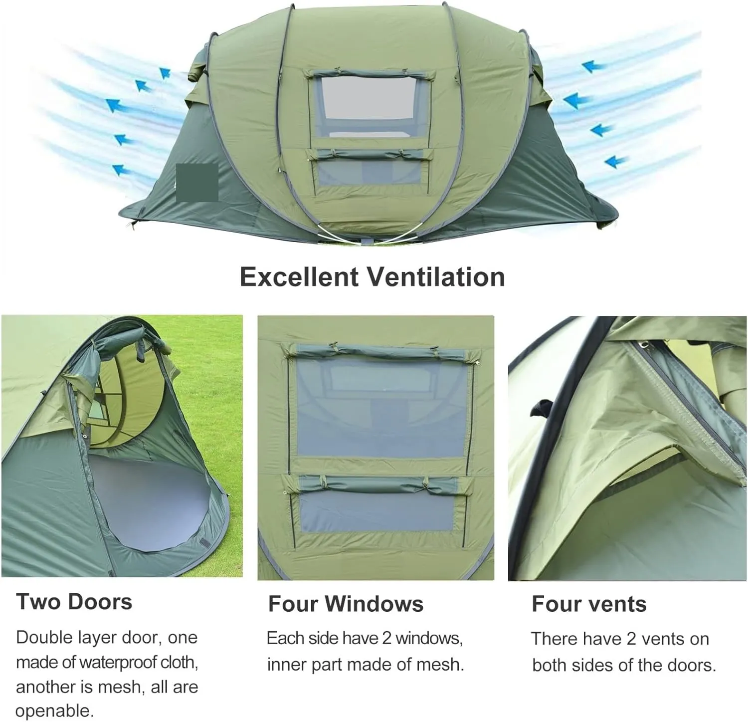 Tents Outdoor Camping Tents Automatic Pop Up Instant Tent Hiking Travelling Tourist Fishing Beach Tents Awnings, Auburn