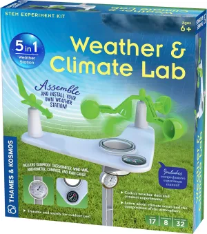 Thames & Kosmos Weather & Climate Lab STEM Experiment Kit, 5-in-1 Weather & Meteorology Station w/Wind Vane, Compass, Rain Gauge, Anemometer & Thermometer for Ages 6 , Includes Stake for Outdoor Use