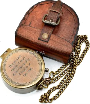 The Journey Doesn't Start Beautiful Engraved Designe Antique Pocket Compass with Leather Case Best Graduation Day Gift Birthday Gift Best Guidense Gift Hiking Compass Journey Compass.