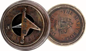 The Mary Rose London Antique Brass Sundial Astrolabe Pocket Compass, 1511-1545 Replica, for Adventurers and Collectors by Royal Replica