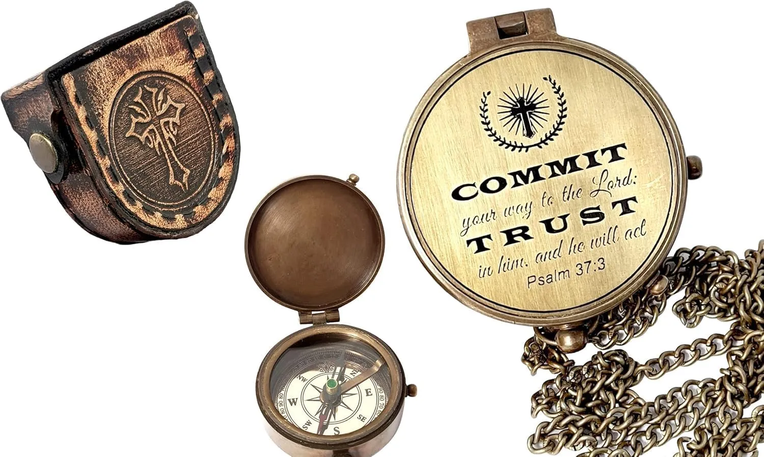 The Vintage Venue Brass Nautical Compass Engraved Gift for Son Grandson Daughter – Baptism Confirmation Communion Godson Church Graduation Day Keepsake (Commit Trust)