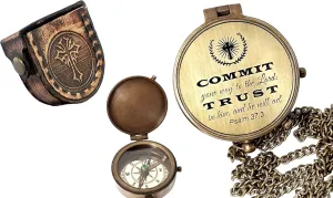 The Vintage Venue Brass Nautical Compass Engraved Gift for Son Grandson Daughter – Baptism Confirmation Communion Godson Church Graduation Day Keepsake (Commit Trust)