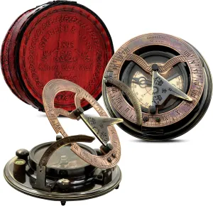 The Vintage Venue Brass Sundial Gilbert Compass with Leather Case – Vintage Antique Pocket Sundial Gift for Graduation, Father’s Day, Retirement for Men, Boys, Fathers