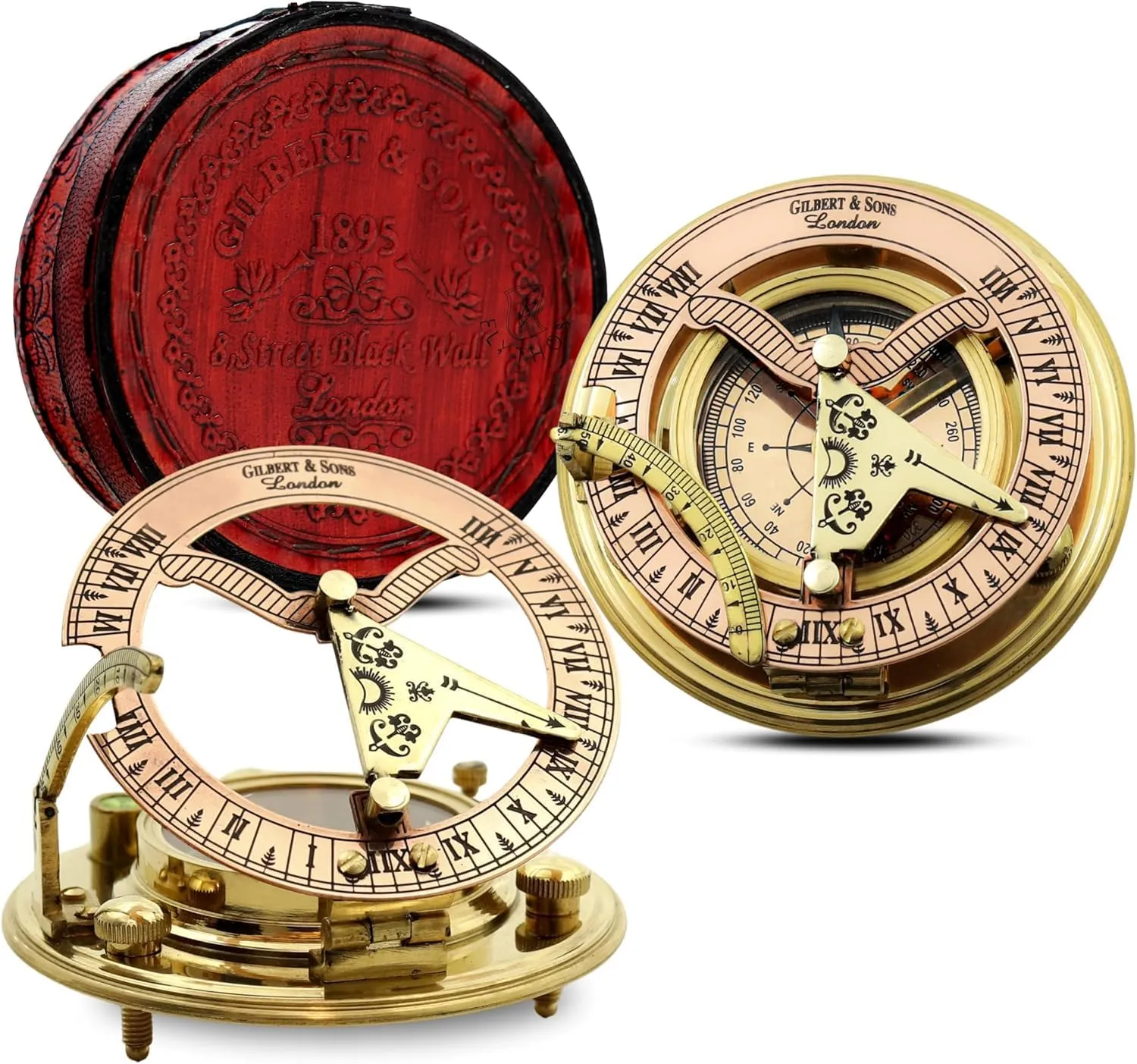 The Vintage Venue Brass Sundial Gilbert Compass with Leather Case – Vintage Nautical Pocket Sundial Gift for Graduation, Father’s Day, Retirement for Men, Boys, Fathers