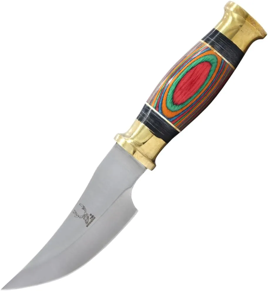 TheBoneEdge 8.5" Multi Wood Handle Skinner Knife Sharp Blade With Leather Sheath
