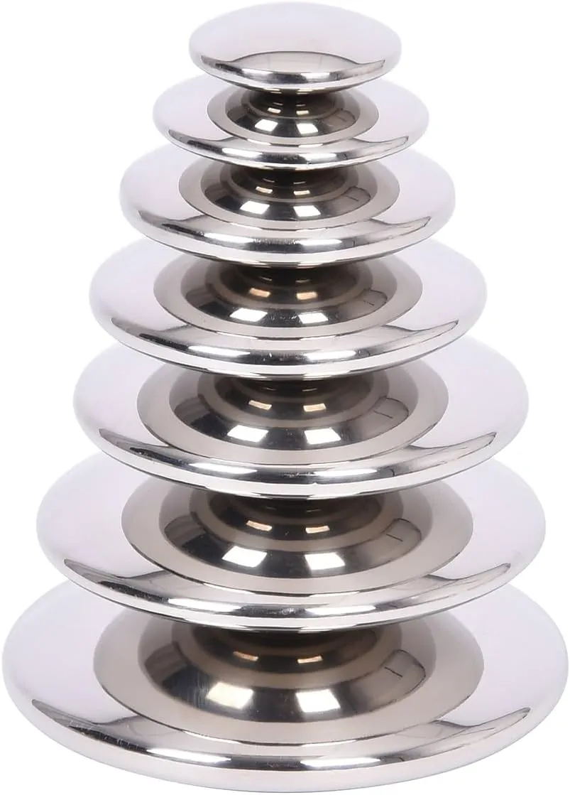 TickiT Sensory Reflective Silver Buttons - Set of 7 - Mirrored Discs for Babies and Toddlers Aged 0  – Stainless-Steel, Sensory Stacking Pebbles - Stunning Nursery Decor