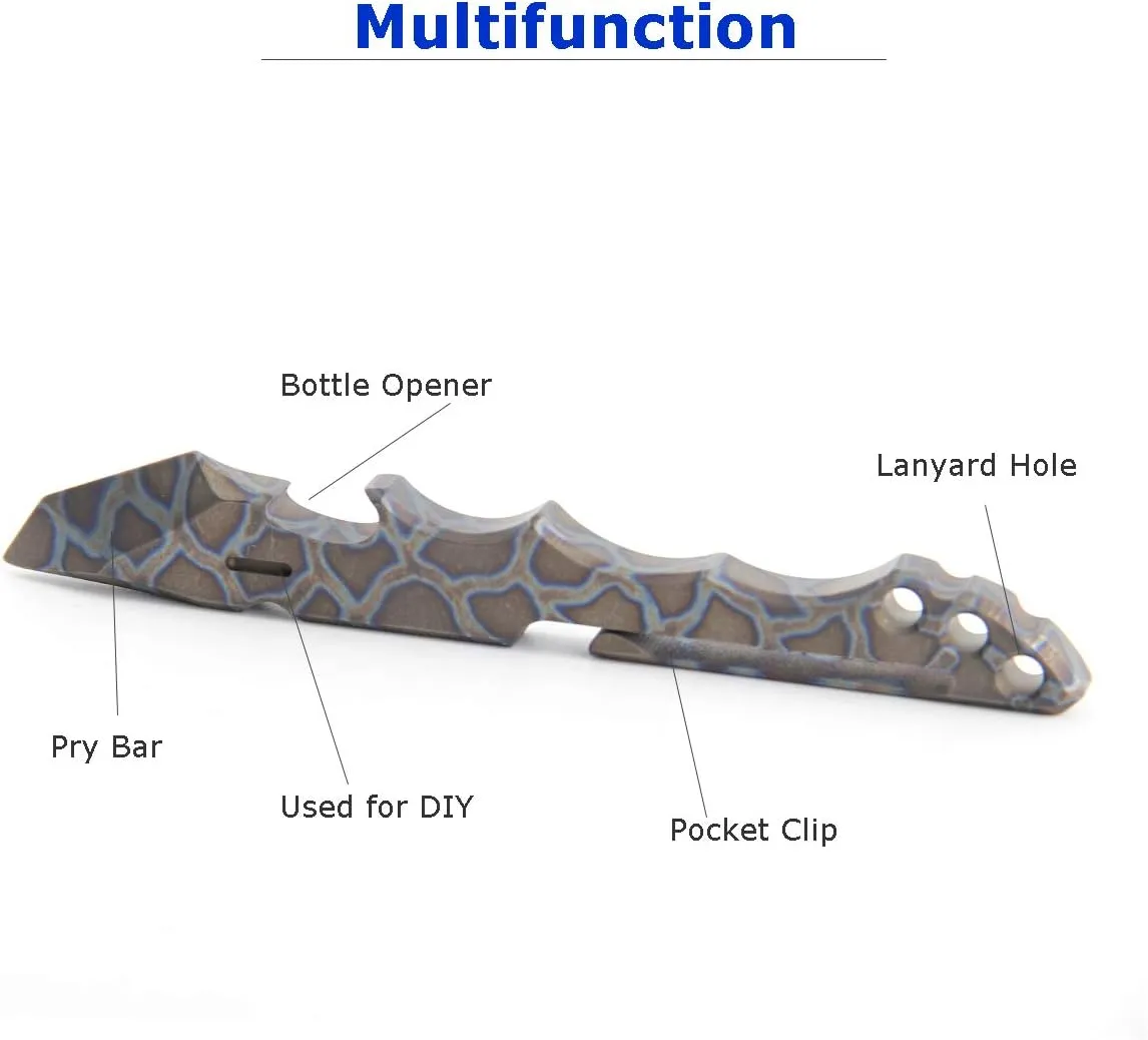 Titanium Pry Bar EDC Multi Tool with Bottle Opener Box Opener Clip Function (Multicolor)