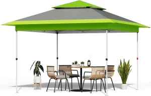 TLSUNNY 13X13 Pop Up Canopy Tent, Camping Shader W/Overhanging Eaves & Sand Bag, Outdoor Gazebo Shelter W/One Push Setup & Wheeled Bag, Height Adjustable, for Patio, Market, Party (Green, 13FTX13FT)